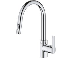 GROHE Get Keukenkraan - Hoge uitloop - 360° draaibereik - Met uittrekbare handdouche en 2 straalsoorten - Chroom