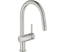 GROHE Minta keukenkraan - hoge draaibare C-uitloop - met uittrekbare handdouche - 2 straalstanden - RVS (supersteel) - 32321DC2