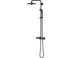 GROHE Vitalio Joy 260 douchesysteem met CoolTouch-thermostaat - 260 mm hoofddouche met 3 stralen en 110 mm handdouche met 3 straalsoorten - Waterbesparend - Wandgemonteerd - Mat Zwart