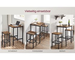 Grokos - Bartafel met barkrukken - Tafel - Bartafel voor 2 personen met Stoelen - Bartafel set van 3 met barkrukken - Vierkante bartafel - 60x60x90cm - Donkerbruin