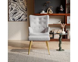 Grokos - Fauteuil - Stoel met Krukje - Grijs - Vintage - Stijlvol - Fluwelen Bekleding - Elegante - SGS Goedgekeurde - Leesstoel - Relaxstoel - Krukje - Moderne Look