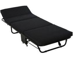 Grokos - Vouwbed - Opklapbed - Bed - Logeerbed - Hoogte Verstelbaar Hoofdeinde - 120 KG draagvermogen - 184X65 - Zwart