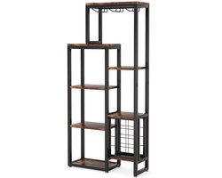 Grokos - Wijnkast - Wijnrek - Barkast - Drankkast - Drankkast - Wijnkast industrieel - Wijnglashouders - Flessenhouders - Industrieel - Hout en metaal - Bruin/Zwart - 175x80x30cm