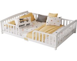 Grondbed - Kinderbed - Montessori Bed - Met Veiligheidshek - Massief Hout - Slaapkamer - 140x200 cm - Wit