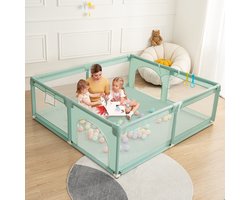 Grondbox Baby - 150x180x66cm - Groen - met 50x Oceaanballen en 4x Handringen - Speelbox - Kruipbox - Kinderbox - Playpen