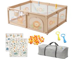 Grondbox Baby met Speelmat & Speelballen - Babybox - Kinderbox - Speelbox - Playpen - Ballenbak - Kruipbox - 120x120x60cm - Beige