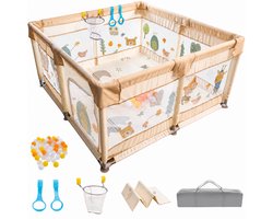 Grondbox Babybox 128x128 cm - Speelmat - Basket - 2 Optrekhandvatten