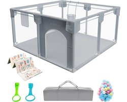 Grondbox - Inclusief Speelmat - Baby Box - Grondbox baby - Speelbox - Kinderbox - 117 x 117 cm - Speelballen - Reistas - Grijs
