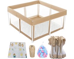 Grondbox – inklapbare box – box – speelbox – box voor baby’s – playpen – 125x125x65 cm – incl. 50 ballen, speelmat en opbergtas