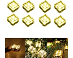 Grondspot(8 stuk )Maat L- Solar Ice Cube LED-10*10*5.5CM-solar Tuinverlichting op zonne-energie-Warmwit- Brick light - IP67