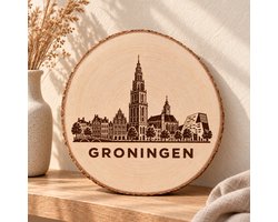 Groningen City Skyline - Woondecoratie - Woonkamer, Slaapkamer, Keuken & Toilet Versiering - Houtdecor - Formaat: circa 20 cm - Merk: Wintell - Stad Merchandise & Souvenir - Houten Decoratie - Groningse Wood Art / Kunst - Martinitoren & Forum