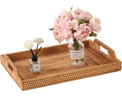 Groot 17 inch Rechthoekig Rotan Dienblad met Handvatten - Handgeweven Zeegras Mand voor Tafeldecoratie