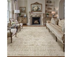 Groot Beige Vintage Vloerkleed Woonkamer en Slaapkamer 300x400cm