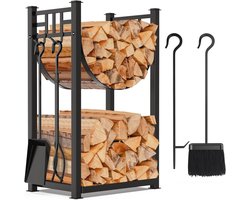 Groot brandhout rek voor open haard - Ruimtebesparend design met gereedschapshouders
