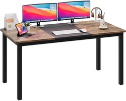 Groot Bureau 160x80 cm - Computertafel en Gaming Bureau met Zwart Metalen Frame - Modern Thuiskantoor en Studie - Zwart/Bruin