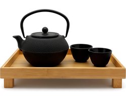 Groot dienblad met poten, 35 x 25 cm, van hout met hoge rand, bruin houten dienblad voor koffie of thee