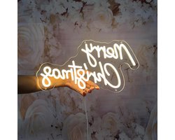Groot formaat 24 inch Merry Christmas Neon Sign Aangepast, Kerst Neon Sign Light Decor, Kantoor Woonkamer Neon Sign Wall Art Neon Sign Muur Decor Kerstcadeau, Warmwit