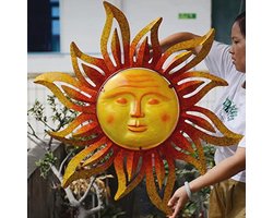 Groot formaat metalen zon muurkunst decoratie voor binnen en buiten, ideaal voor tuin, patio en zwembad