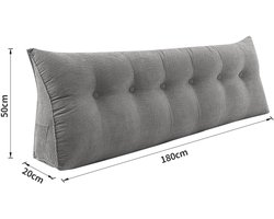 Groot Grijs Wigvormig Kussen voor Bed en Bank - Comfortabel Leeskussen met Wasbare Hoes