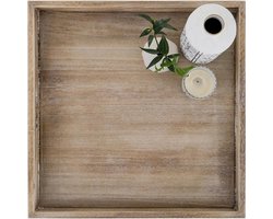 Groot houten dienblad met handgrepen - 50 cm - voor woonkamer en keuken - vierkant - rustiek design - boerderij stijl - feestaccessoire - thuisdecoratie