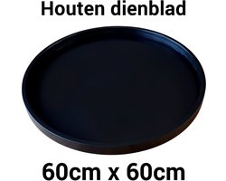 Groot Houten Dienblad Zwart Rond 60x60 cm - King Mungo - Groot Decoratief Plateau Decoratieve Houten Dienbladen - Dienblad Hout 60cm