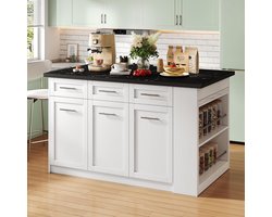 Groot Keukeneiland met Uittrekbare Eettafel en Opbergruimte