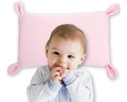 Groot kinder Kussen van Baby-Slofje met oortjes - Hoofdkussen tegen Plat Hoofd - Ergonomische Kussen- 1-3 jaar - Traag schuim Vulling - roze