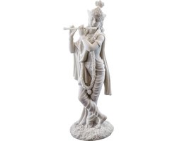 Groot Krishna Beeld 25 cm met Witte Marmeren Afwerking - Hindoeïstische God van Liefde en Vreugde Sculptuur