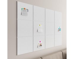 Groot kurken prikbord 120 x 90 cm, 12 stuks zelfklevende vilten wandtegels, ideaal voor kantoor, school en thuis. Prikbord, eenvoudig te installeren vilten bord, wit