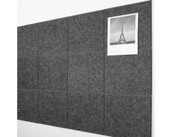 Groot kurken prikbord 120 x 90 cm, 12 stuks zelfklevende vilten wandtegels, ideaal voor kantoor, school en thuis. Prikbord, eenvoudig te installeren vilten bord, donkergrijs