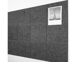 Groot kurken prikbord 120 x 90 cm, 12 stuks zelfklevende vilten wandtegels, ideaal voor kantoor, school en thuis. Prikbord, eenvoudig te installeren vilten bord, donkergrijs