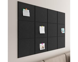 Groot kurken prikbord 120 x 90 cm, 12 zelfklevende vilten wandtegels, ideaal voor kantoor, school en thuis. Prikbord, eenvoudig te installeren vilten bord, zwart