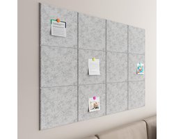 Groot kurken prikbord 120 x 90 cm, 12 zelfklevende vilten wandtegels, ideaal voor kantoor, school en thuis. Prikbord, eenvoudig te installeren vilten bord, grijs