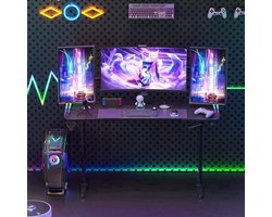 Groot Laptop Computer Bureau - Gaming en Thuiskantoor - met RGB LED Verlichting - Hoogte Verstelbaar - 160x60.5x120cm - Rechthoekig Staand Bureau - Zwart