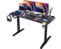 Groot laptopcomputerbureau - Gaming en Thuiskantoor - In Hoogte Verstelbaar - met Houder - 160CM - Rechthoekig Staand Bureau - Ergonomische Kantoorlifttafel - Zwart