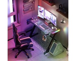 Groot laptopcomputerbureau - Rechthoekig Staand Bureau - Z-Vormig - Gaming en Thuiskantoor - In Hoogte Verstelbaar - PC-Bureau - 55,11 x 23,62 x 30,71 Inch - Zwart
