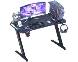 Groot Laptopcomputerbureau - Rechthoekig Staand Bureau - Z-vormig - Gaming en Thuiskantoor - PC-Bureau - In Hoogte Verstelbaar - 55,11 x 23,62 x 30,71 inch - Zwart