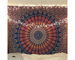 Groot Mandala Wandtapijt voor Woonkamer of Slaapkamer - Oranje Pauw Design Katoen Muurdecoratie Queen Size