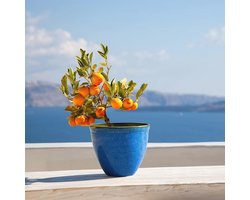 Groot Marine Blauw Plant Stand - Stijlvolle Bloempot voor Binnen en Buiten - Ø 39,5 cm x H 33,5 cm