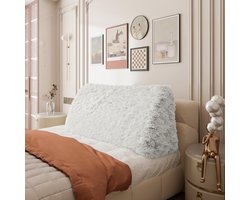 Groot Pluche Rugkussen voor Bed en Bank | Warm Driehoek Kussen als Hoofdeinde of Rugsteun | Machine Wasbaar Wit 120cm