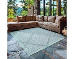 Groot Rechthoekig Buiten- & Terrastapijt 240x340 cm - Weerbestendig Blauw Plat Geweven Antislip