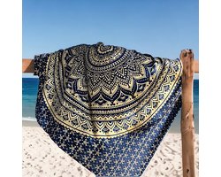 Groot strandlaken - Blauw/goud - Ibiza - XL strandkleed - Duurzaam katoen - Tweepersoons stranddoek
