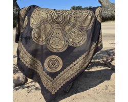 Groot strandlaken - Zwart/Goud - Ibiza style strandkleed - Mandala - 210x220 - stranddoek - Duurzaam katoen