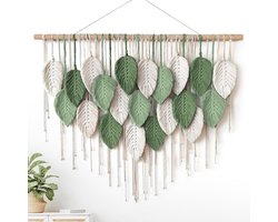 Groot wandtapijt, boho macramé geweven, handgemaakt, met kwastjes, blad, muurtapijt, Boheemse muurdecoratie voor slaapkamer, woonkamer, galerij, achtergrond, E