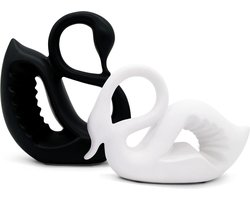 Groot zwanenpaar van keramiek in zwart en wit - moderne sculptuur als paar van 2 zwanen - decoratieve zwaan figuur geluk & harmonie - decoratieve figuur zwanen zwart-wit als cadeau