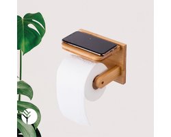 Groots Bamboe Toiletrolhouder met Plankje - Stijlvolle WC-Rolhouder, Duurzame Bamboe Rolhouder voor Toilet, Houten Toilet Accessoires