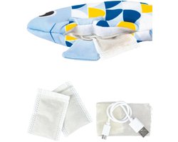 Groovy Fish Cat Toy, op batterijen, schattige en schattige speelgoedvis voor het vermaak van uw kat, stuiteren en kronkelen Afneembare, hoogwaardige stoffen hoes met zijvak, die kan worden gevuld met een zakje kattenkruid Oplaadbare batterij met USB-