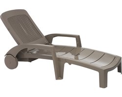Grosfillex Fidji ligbedset (2 stuks) Taupe inclusief gratis bijzettafel.