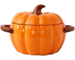Grote 1.9L Keramische Pompoen Stoofpot met Deksel, Geschikt voor Soep, Magnetron en Vaatwasser, Perfect voor Halloween en Kerst