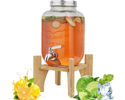 Grote 8L Glazen Drinkdispenser met Deksel en Kraan voor Sap, Water en Thee, Ideaal voor Feesten en Barbecues, Houdt Dranken Koud tot 45℃